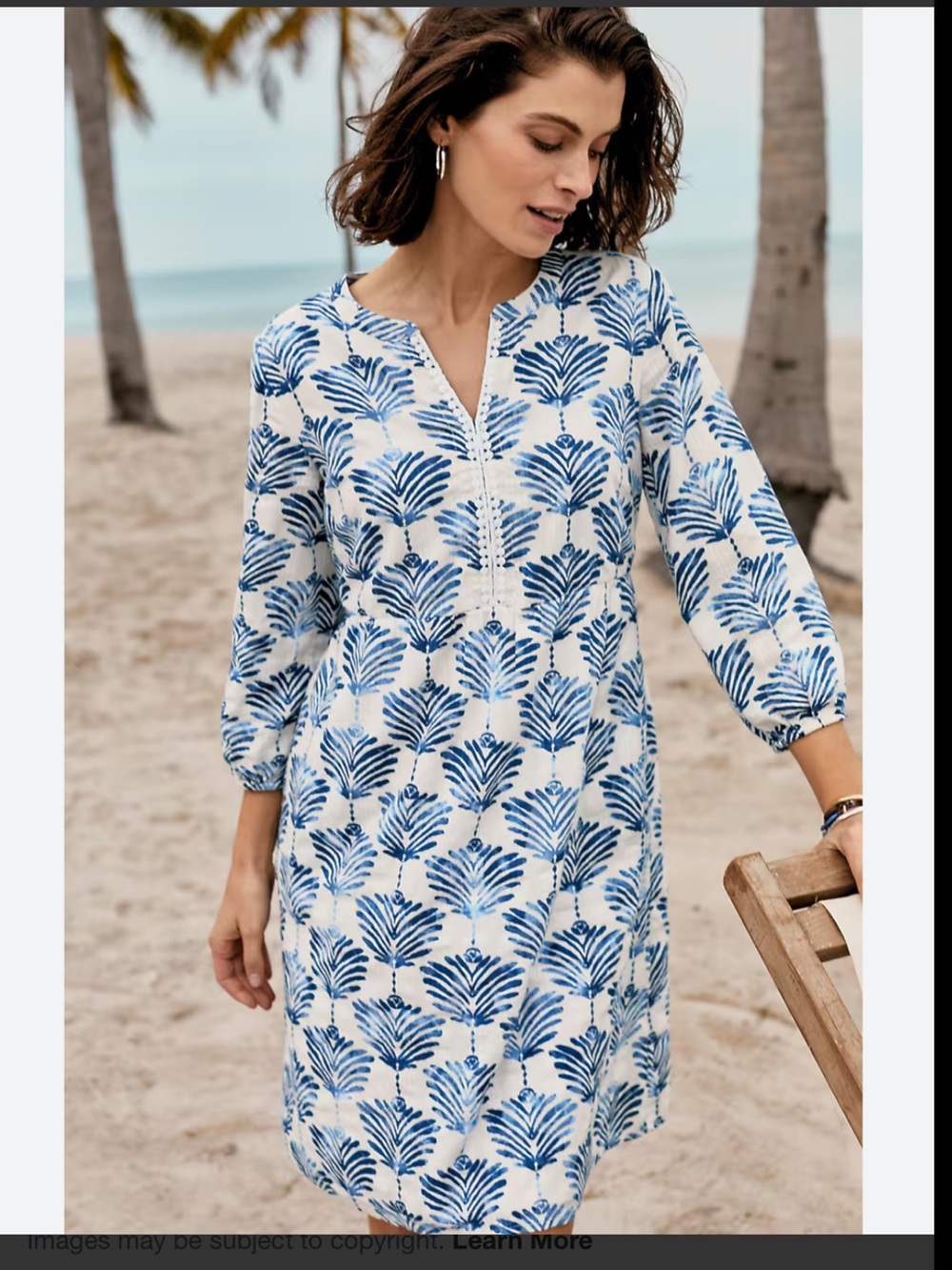 J. Jill White and Blue Palm-Print Tunic Dress size LT